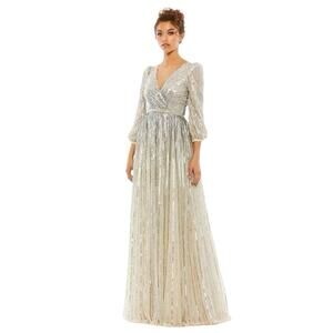 Mac Duggal 5509 Silver/Beige Sequins 3/4 Sleeve Gown Size 8 $598